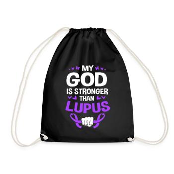 Lupus-Kämpfer Mein Gott ist stärker als der Lupus - Turnbeutel - Schwarz - Vorne