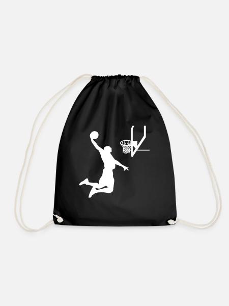 Basketball Basketball Player Jump Slam Dunk Basket - Drawstring Bag - black