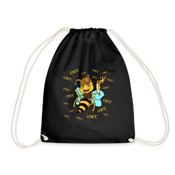 Cartoon Biene mit Trinkhorn und Honigwein - Met - Turnbeutel - Schwarz - Vorne