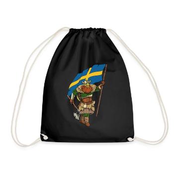 Wikinger Krieger mit Flagge - Schweden - Turnbeutel - Schwarz - Vorne