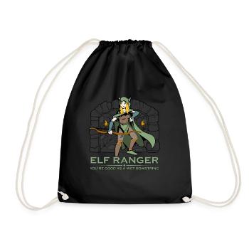 D20 Rollenspiel Charakter - Elf Waldläufer - Turnbeutel - Schwarz - Vorne
