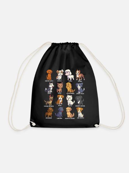 Various Kawaii Cartoon Dogs - Dog Breeds - Drawstring Bag - black