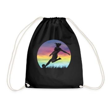 Women's Soccer Silhouette Colorful Retro Sunset - Drawstring Bag - black - Front