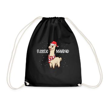 Weihnachtslama - Fleece Navidad - Turnbeutel - Schwarz - Vorne