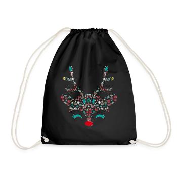 Reindeer Red Nose Christmas Head Symbols X-mas - Drawstring Bag - black - Front