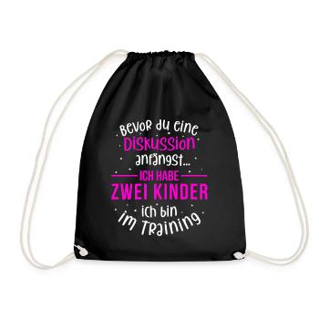 Ich habe zwei Kinder - Mutter und Kinder - Turnbeutel - Schwarz - Vorne