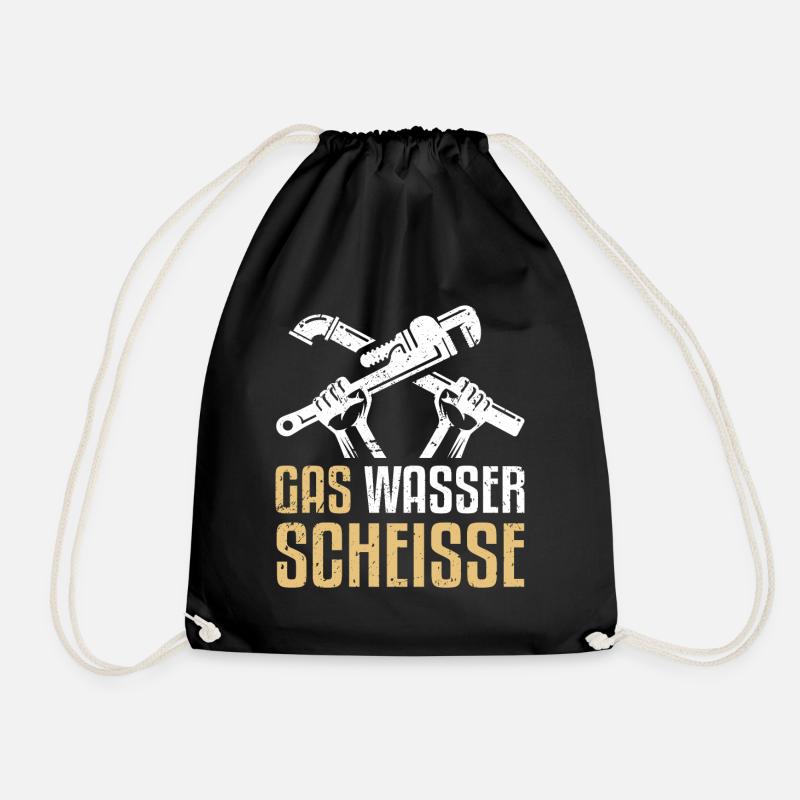 Gas Wasser Scheisse - Lustiger Klempner Spruch - Turnbeutel - Schwarz