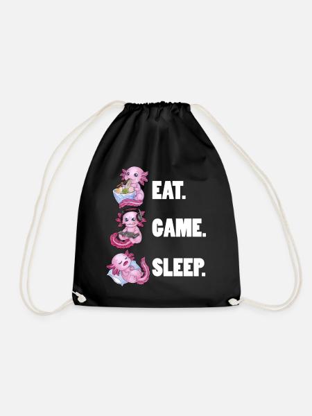 Eat Game Sleep - Cute Axolotl tolle Geschenkidee - Turnbeutel - Schwarz