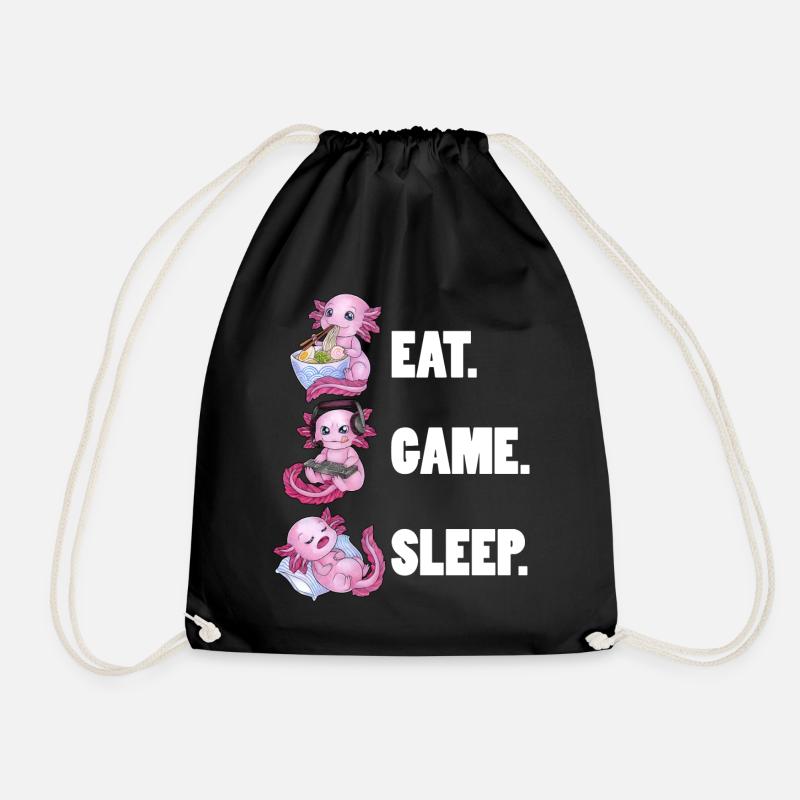 Eat Game Sleep - Cute Axolotl tolle Geschenkidee - Turnbeutel - Schwarz