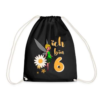 Ich bin 6 Jahre alt Fee Blumen Geburtstag Mädchen - Turnbeutel - Schwarz - Vorne