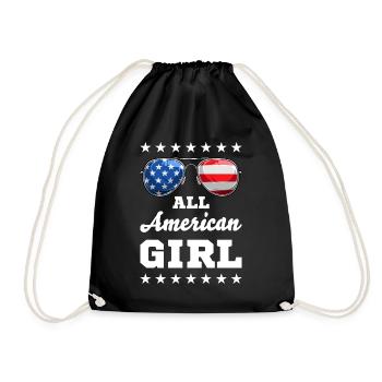 American Girl 4 juillet Femmes Filles Enfants Drapeau américain - Sac de sport léger - noir - Devant