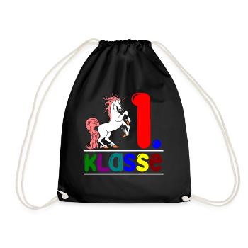 1. Klasse Schulanfänger Einhorn - Turnbeutel - Schwarz - Vorne