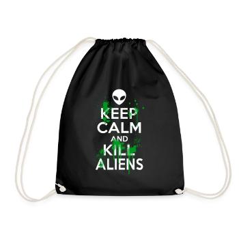 Bleib ruhig und töte Aliens Carry On UFO Head Alien - Turnbeutel - Schwarz - Vorne