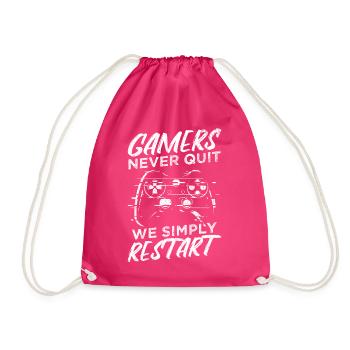 Gamers Never Quit - We Simply Restart Gaming Gamer - Turnbeutel - Fuchsia - Vorne