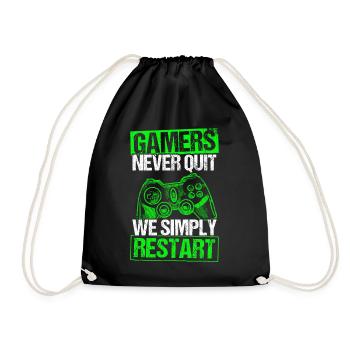 Gamers Never Quit - We Simply Restart Gaming Gamer - Turnbeutel - Schwarz - Vorne