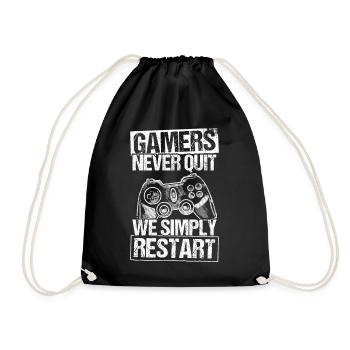 Gamers Never Quit - We Simply Restart Gaming Gamer - Turnbeutel - Schwarz - Vorne