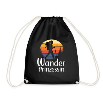Wanderprinzessin Wandern Bergsteigen Retro Vintage - Turnbeutel - Schwarz - Vorne