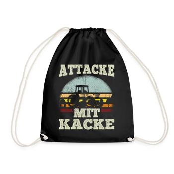 Attacke mit Kacke Traktor Bauer - Lustiger Spruch - Turnbeutel - Schwarz - Vorne