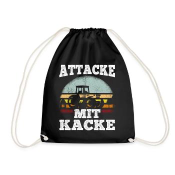 Attacke mit Kacke Traktor Bauer - Lustiger Spruch - Turnbeutel - Schwarz - Vorne