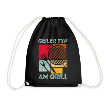 Geiler Typ am Grill | BBQ Grillen Grillmeister Ges - Turnbeutel - Schwarz - Vorne