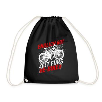 Endlich 60 - Zeit fürs E-Bike, Fahrrad Geburtstag - Turnbeutel - Schwarz - Vorne