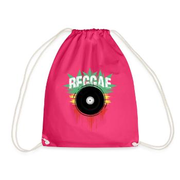 Reggae Music Vinyl and Colors Green Yellow Red - Drawstring Bag - fuchsia - Front