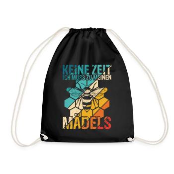 Imker Spruch - Keine Zeit ich muss zu meinen Mädel - Turnbeutel - Schwarz - Vorne