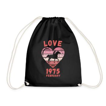 Love Horse Riding Birthday February 1975 - Drawstring Bag - black - Front