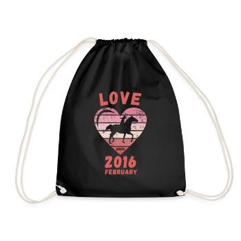 Love Pferde Reiten Geburtstag Februar 2016 - Turnbeutel - Schwarz - Vorne