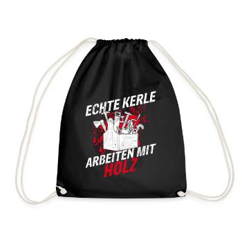 Echte Kerle arbeiten mit Holz - Tischler Schreiner - Turnbeutel - Schwarz - Vorne