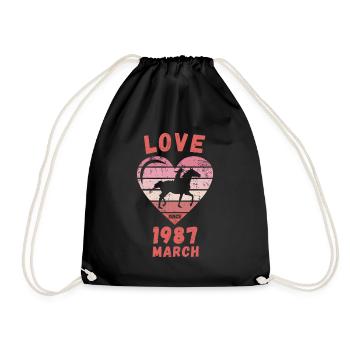 Love Horse Riding Birthday March 1987 - Drawstring Bag - black - Front