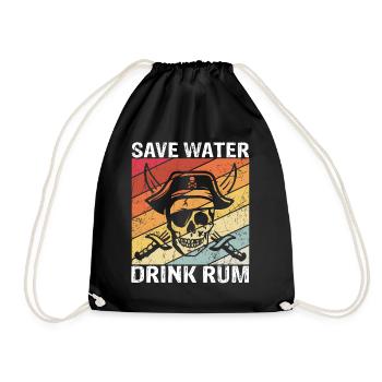Save Water Drink Rum Schatzjäger Rum Fans Geschenk - Turnbeutel - Schwarz - Vorne