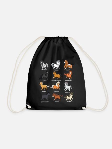 Many Horse Breeds - Cartoon Kawaii Horses - Drawstring Bag - black
