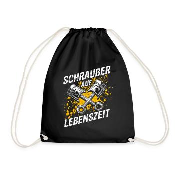 Schrauber Auf Lebenszeit - KFZ Werkstatt Spruch Tu - Turnbeutel - Schwarz - Vorne