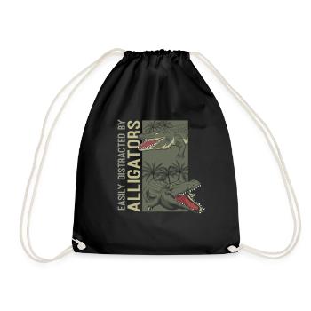Easily Distracted By Alligators Funny Alligator - Drawstring Bag - black - Front
