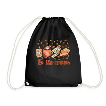 Tis The Season Cute Colorful Fall Leaves Autumn - Drawstring Bag - black - Front