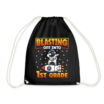 Blasting Off Into 1st Grade Back to School - Drawstring Bag - black - Front