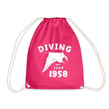 Diver Birthday - Diving since June 1958 - Drawstring Bag - fuchsia - Front
