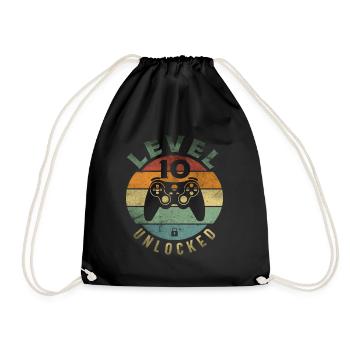 Level 10 Unlocked Funny Video Gamer 10th Birthday - Drawstring Bag - black - Front
