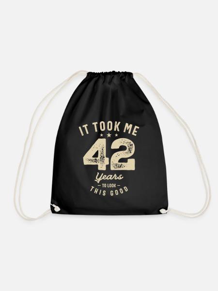 Funny 42nd Birthday Age 42 Years Old - Drawstring Bag - black