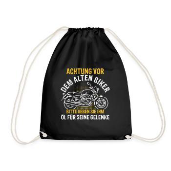 Biker Urlaub Motorrad Rentner Geschenk Motorradlie - Turnbeutel - Schwarz - Vorne