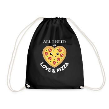 All I Need Is Love and Pizza Lover - Kawaii Pizza - Drawstring Bag - black - Front