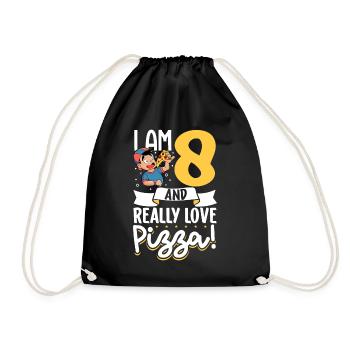 I'm 8 - Boy Pizza - Drawstring Bag - black - Front