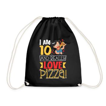I'm 10 - Girl Pizza - Drawstring Bag - black - Front