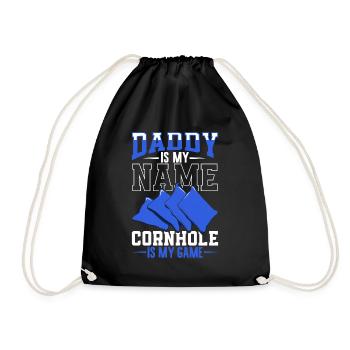 My name is Papa and my game is Cornhole - Drawstring Bag - black - Front