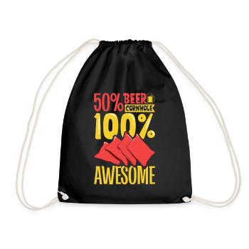 50 percent beer - 50 percent cornhole - Drawstring Bag - black - Front