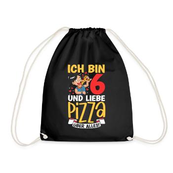 Ich bin 6 - Mädchen Pizza - Turnbeutel - Schwarz - Vorne
