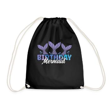 Birthday Mermaid Family Cute Matching Mermaid - Drawstring Bag - black - Front