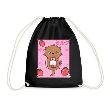 Kawaii Seeotter Erdbeermilchshake Otaku - Turnbeutel - Schwarz - Vorne