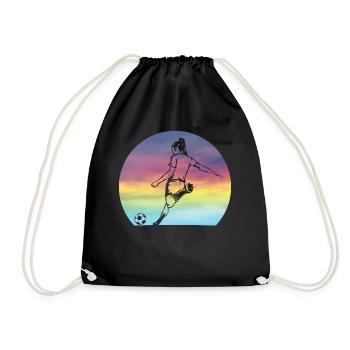 Women's Soccer Silhouette Retro Sunset Girls - Drawstring Bag - black - Front